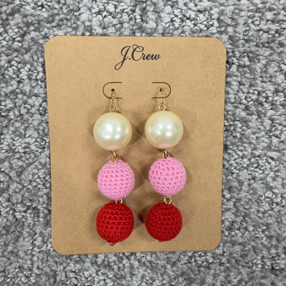 J Crew Earrings Pearl Pink Red Beaded Dangle Drop Gold Womens Jewelry Statement